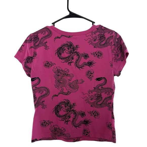 Rue21 Y2K Antisocial Rose Dragon Print Top Short Sleeve Crewneck Pink Black SZ M - Picture 4 of 9